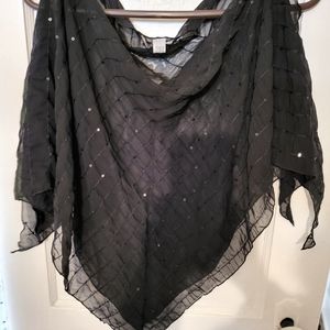 Sheer back "poncho" with silver sequins evening wear